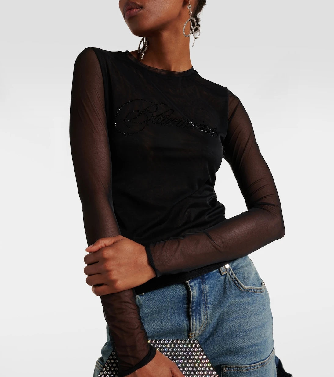 Blumarine - Logo tulle-trimmed T-shirt