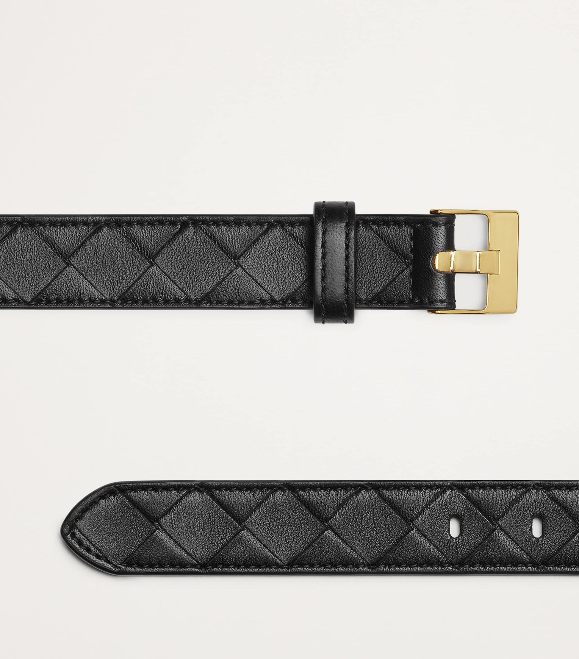 Bottega Veneta Black Leather Intreccio Watch Belt