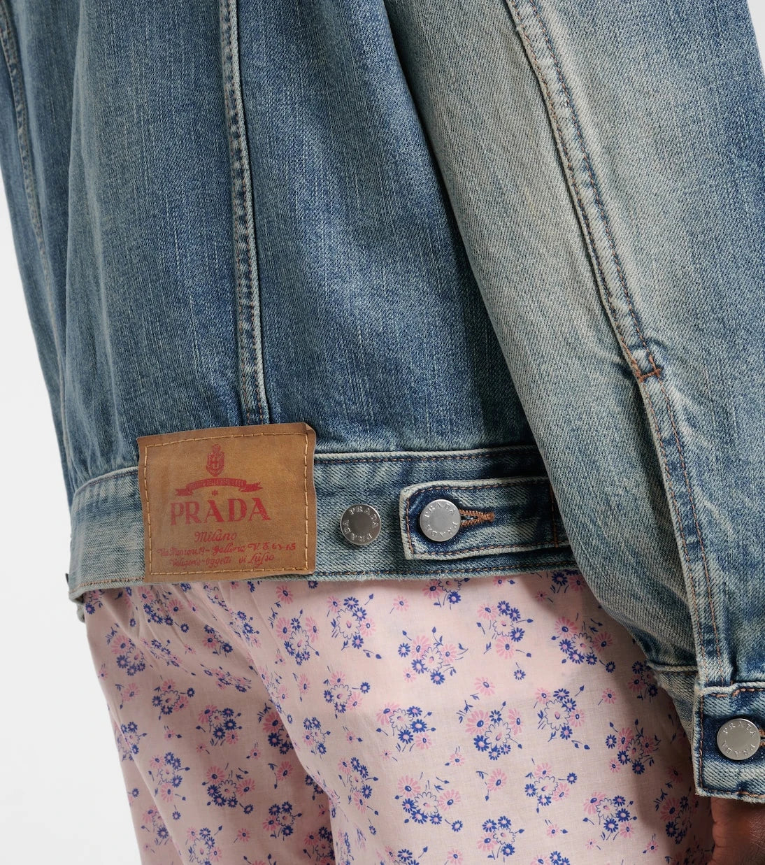 Prada - Leather-trimmed denim jacket