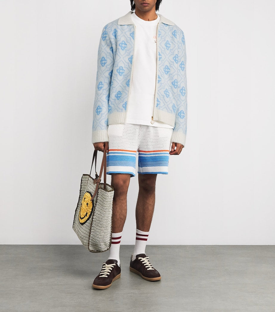 Casablanca White Merino Wool Zip-Up Cardigan