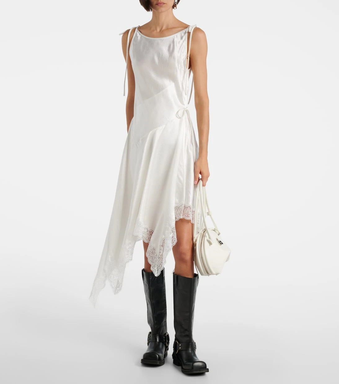 Acne Studios - Asymmetric lace-trimmed satin minidress