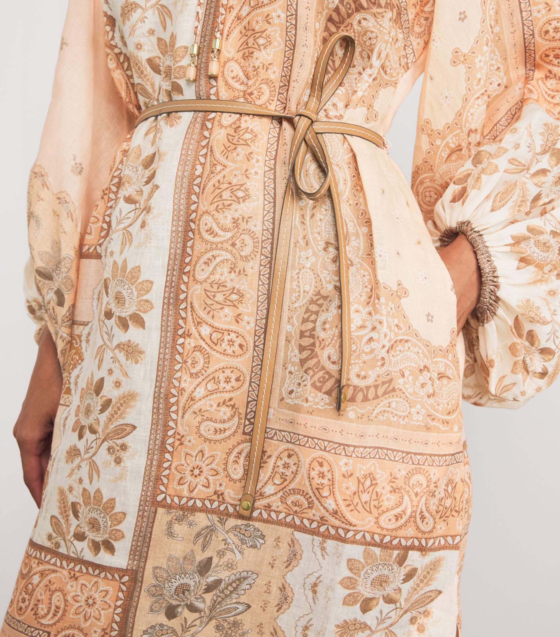 Linen Bandana Tunic Midi Dress PEBA/PEACH BANDANA