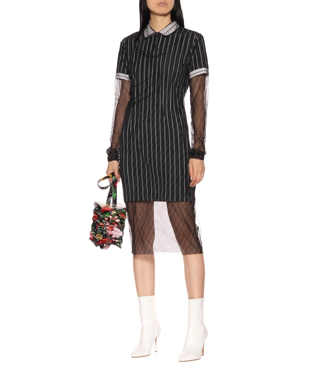 Y/Project - Striped cotton and tulle midi dress