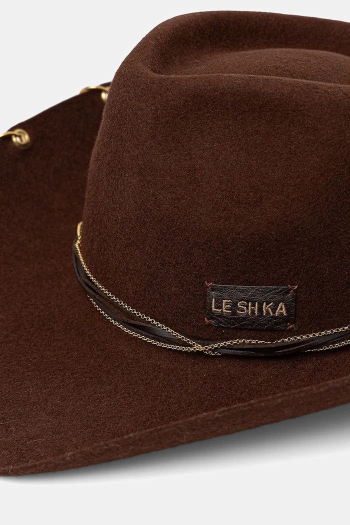 LE SH KA geniş siperlikli kadın yün şapka Brown Cowboy