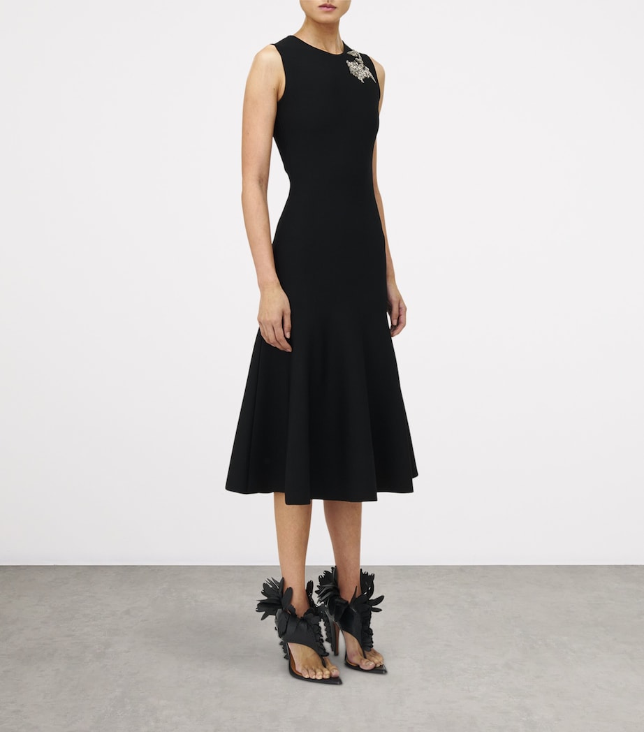 McQueen Black Embroidered Banshee Midi Dress