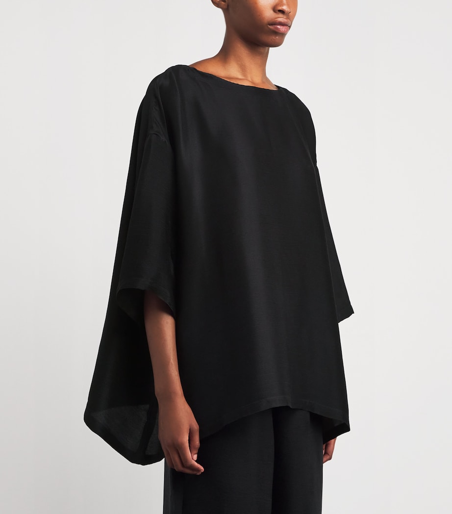 Eskandar Black Silk Plissé Scoop-Neck Top