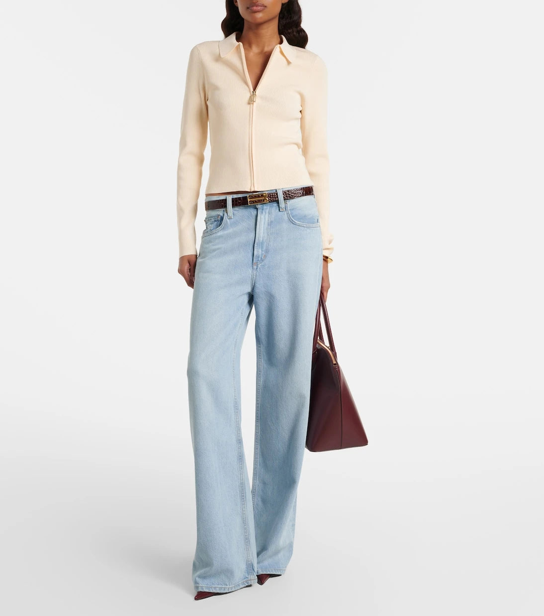 Victoria Beckham - Mila ribbed-knit zip-up top