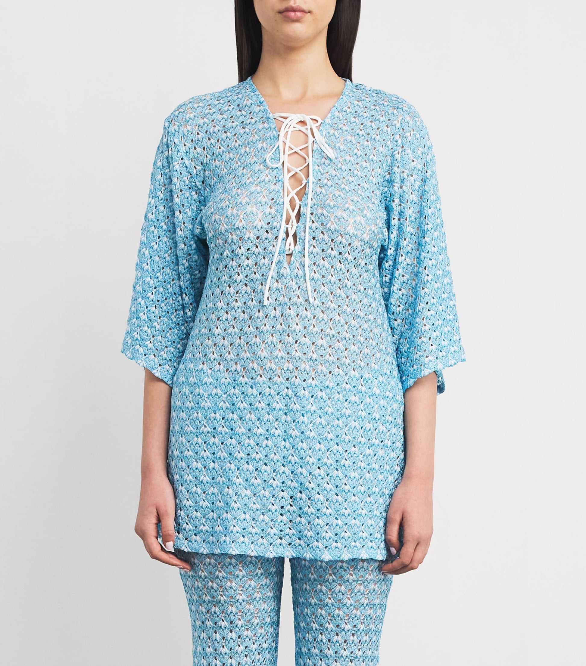 Blue Metallic-Crochet Mini Dress