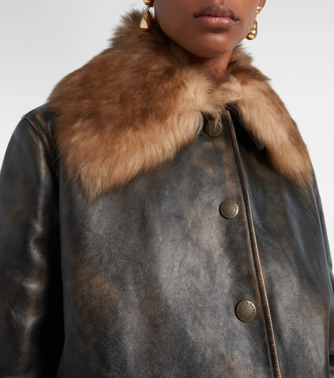 Dolce&Gabbana - Shearling-trimmed leather bomber jacket