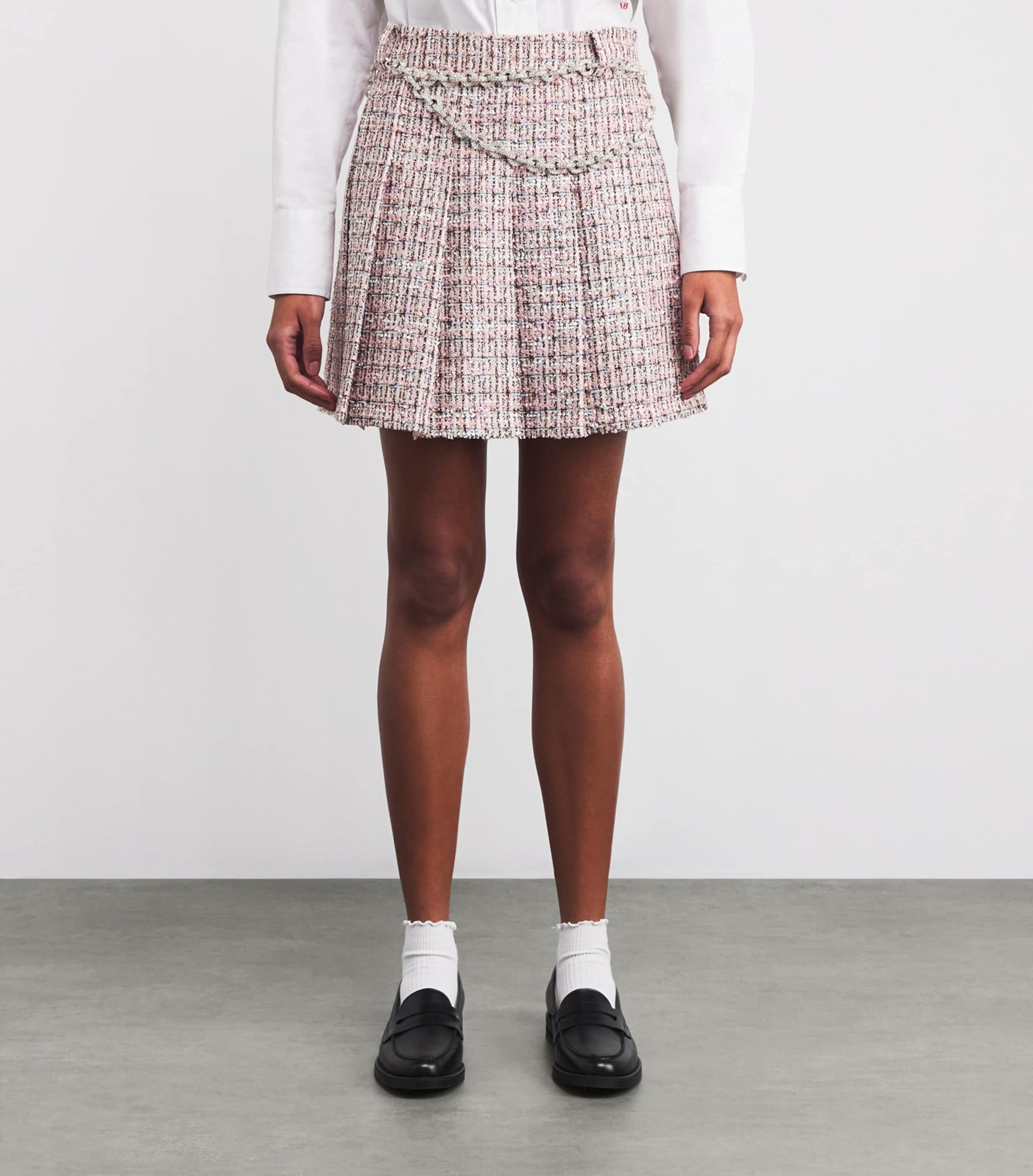 Self-Portrait Pink Bouclé Pleated Mini Skirt
