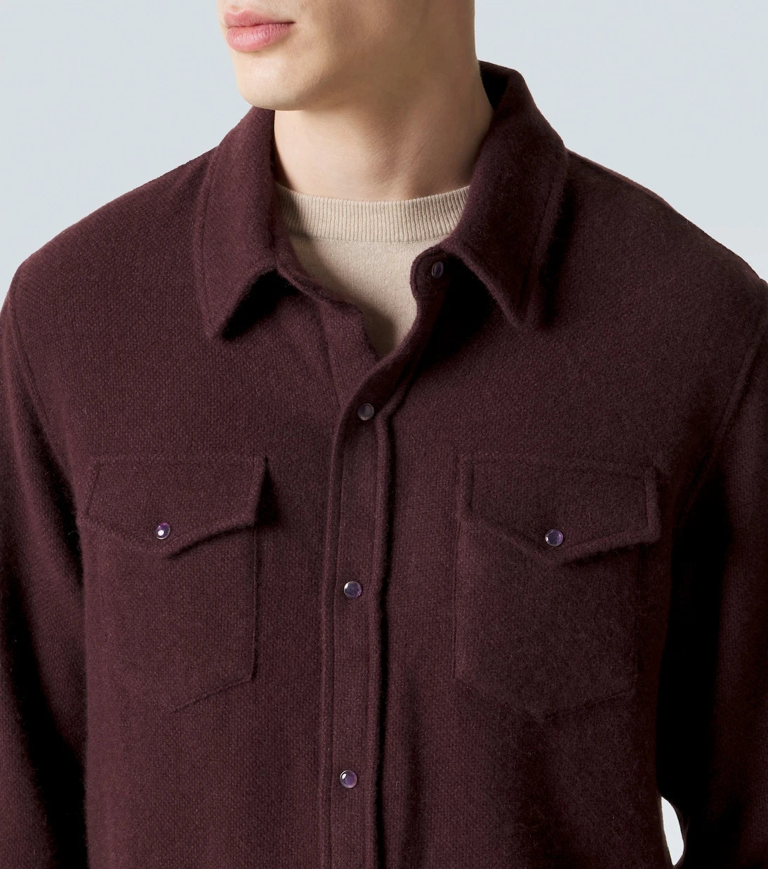 God's True Cashmere - Claret cashmere shirt with amethyst