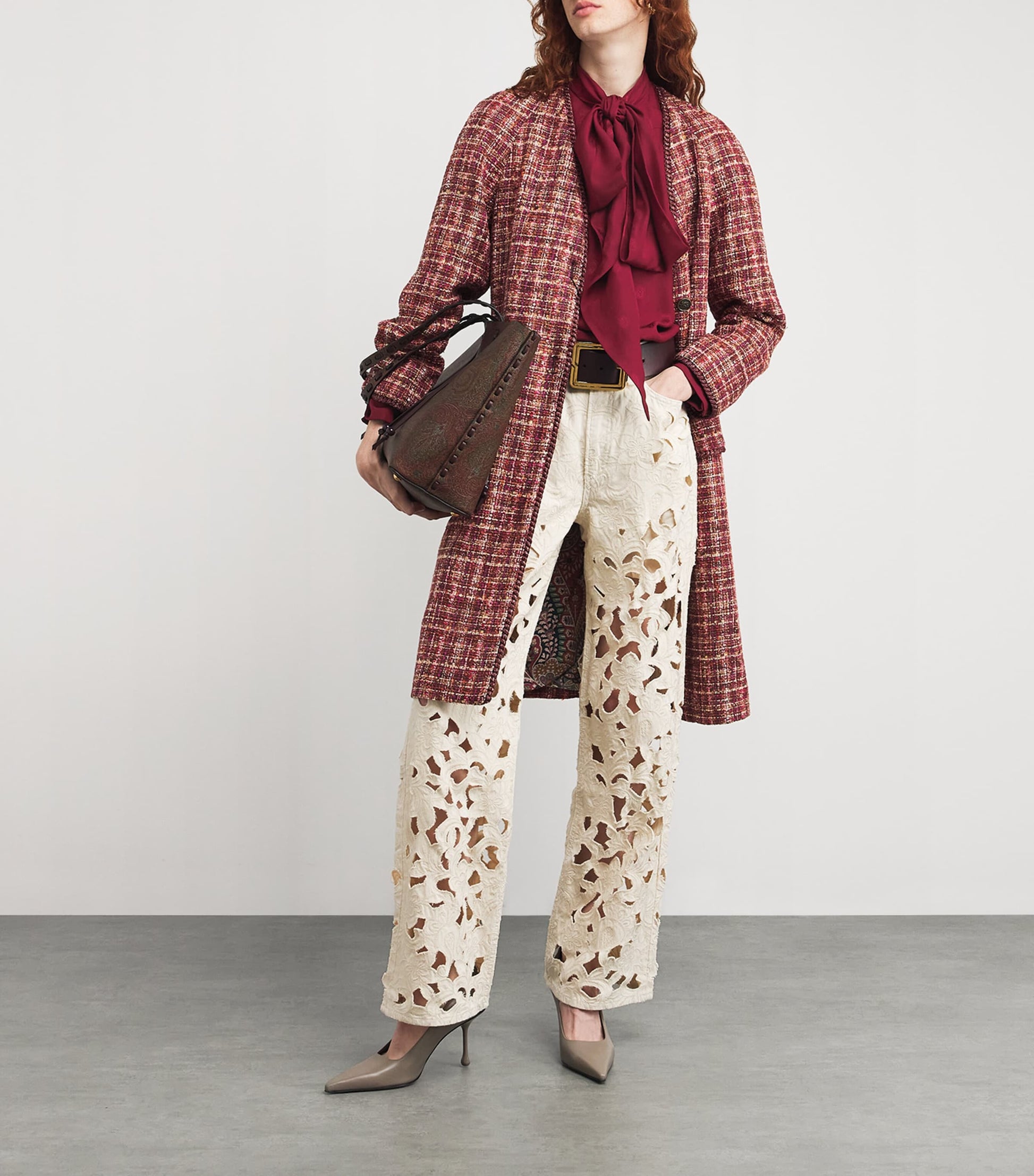 Etro Red Silk Tie-Neck Blouse