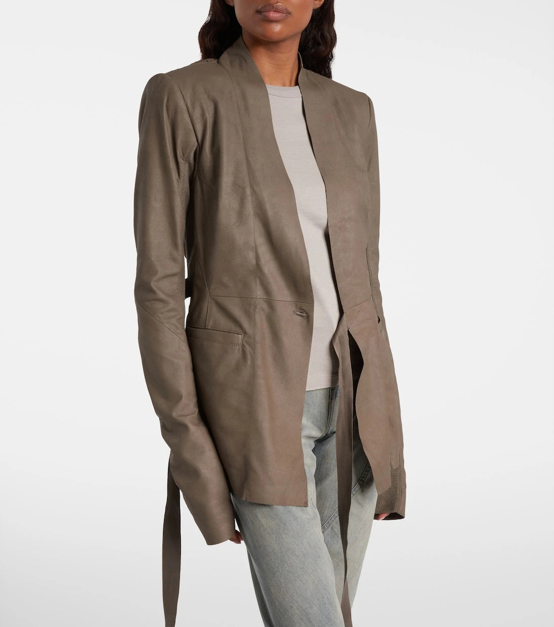 Rick Owens - Hollywood virgin wool-trimmed leather blazer