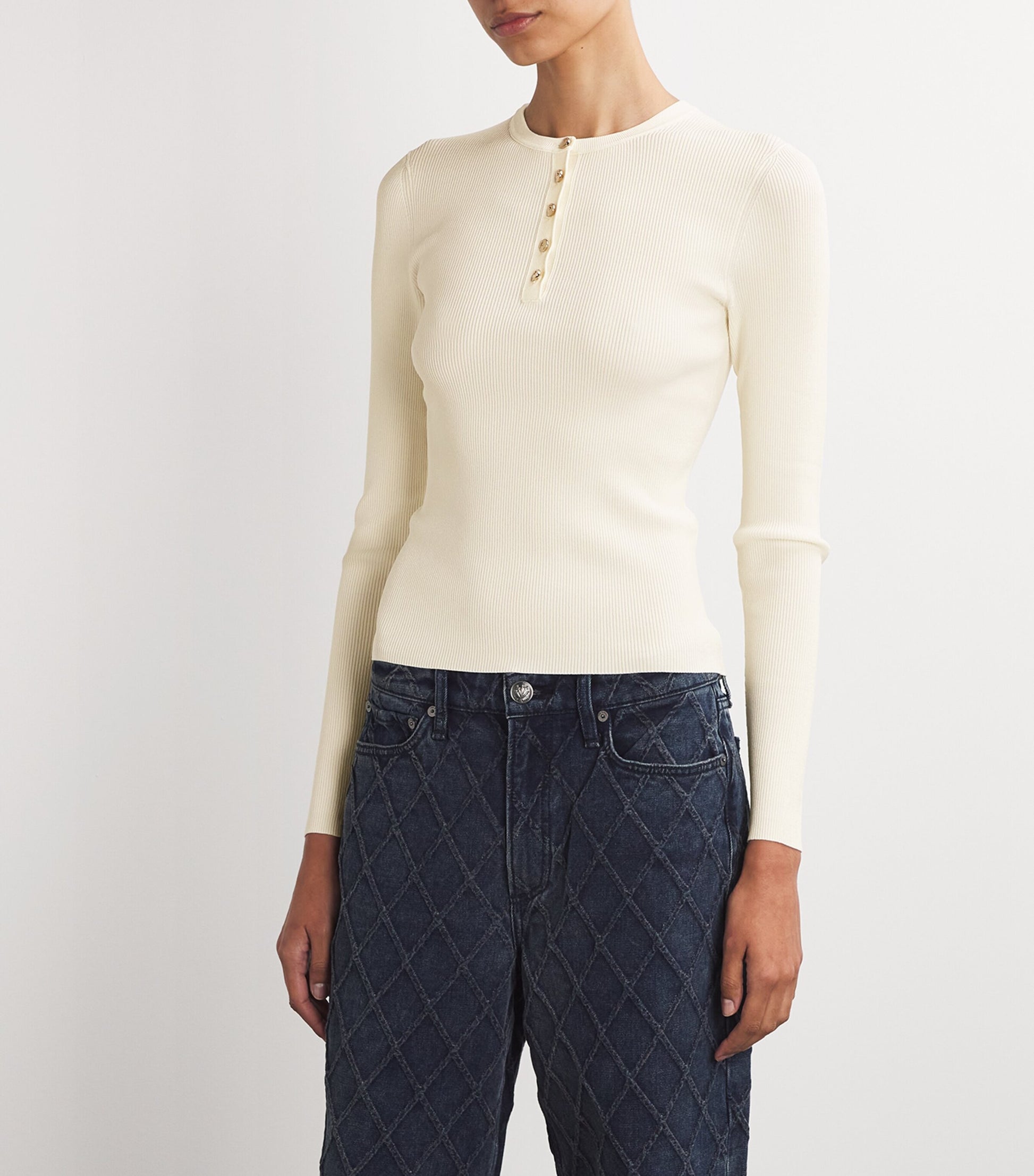 Ivory Long-Sleeve Henley T-Shirt