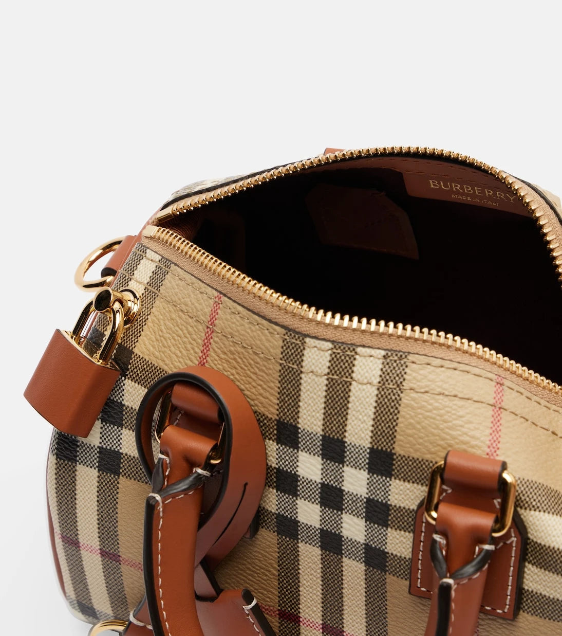 Burberry - Burberry Check leather-trimmed bowling bag
