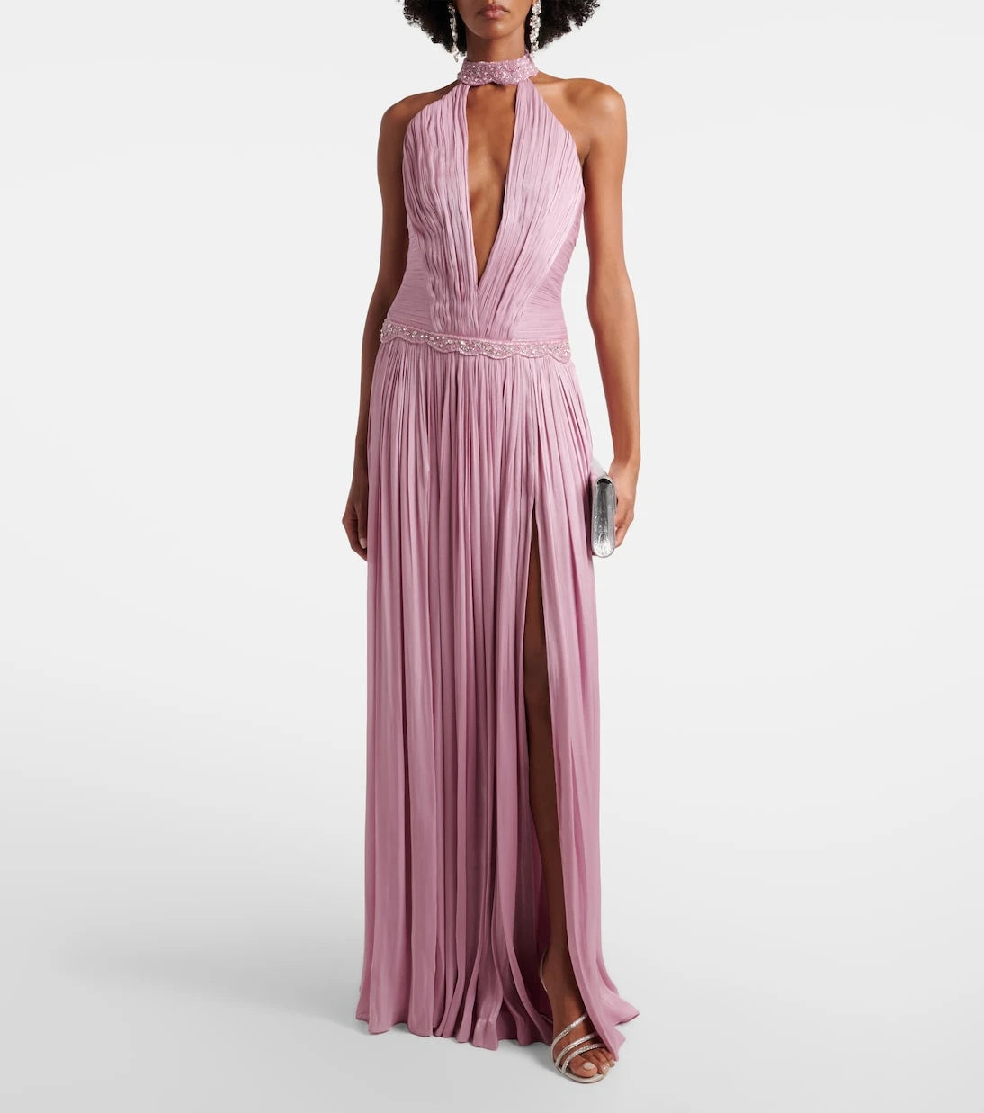 Costarellos - Juliette halterneck georgette lamé gown