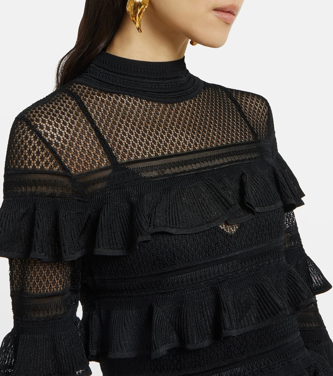 Zimmermann - Crush High Neck Frilled knitted minidress