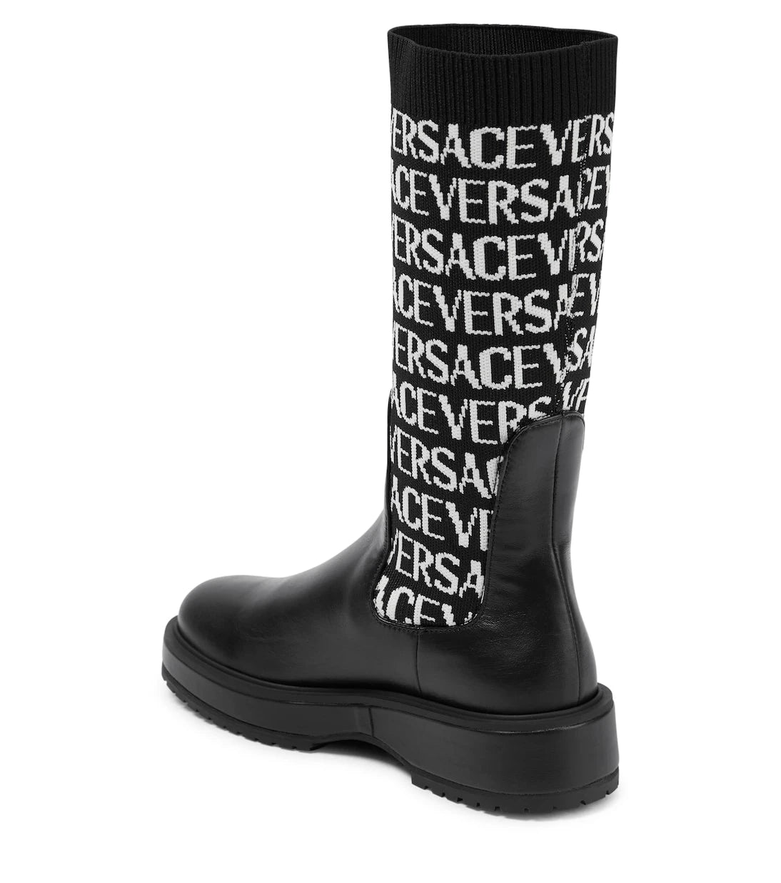 Versace Kids - Jacquard knit-trimmed leather boots