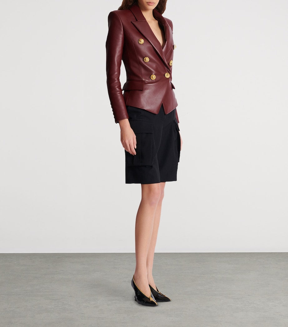 Balmain Brown Lambskin Double-Breasted Blazer