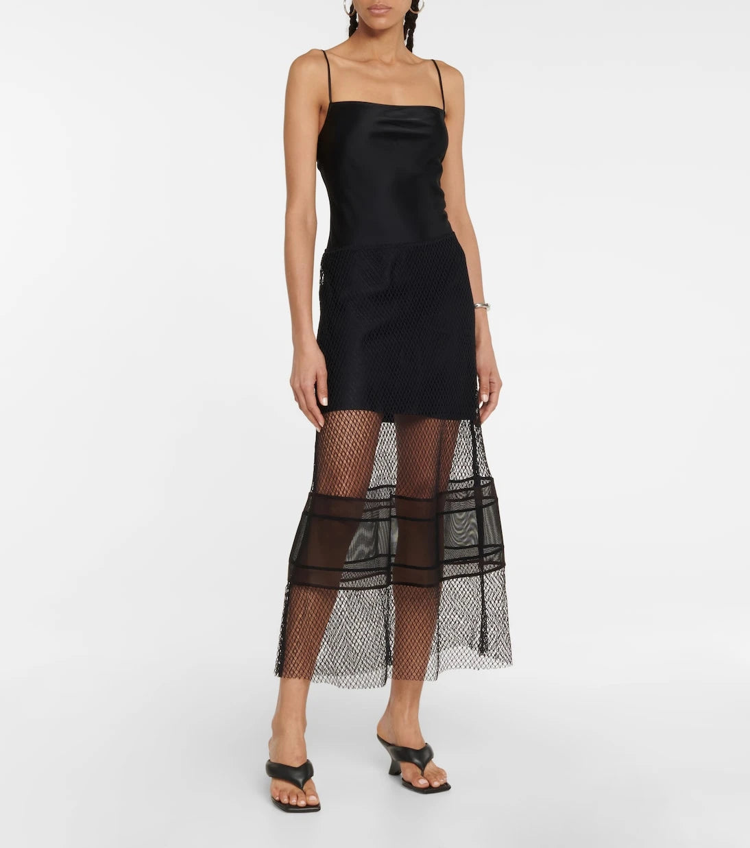 Helmut Lang - Mesh-trimmed satin slip dress