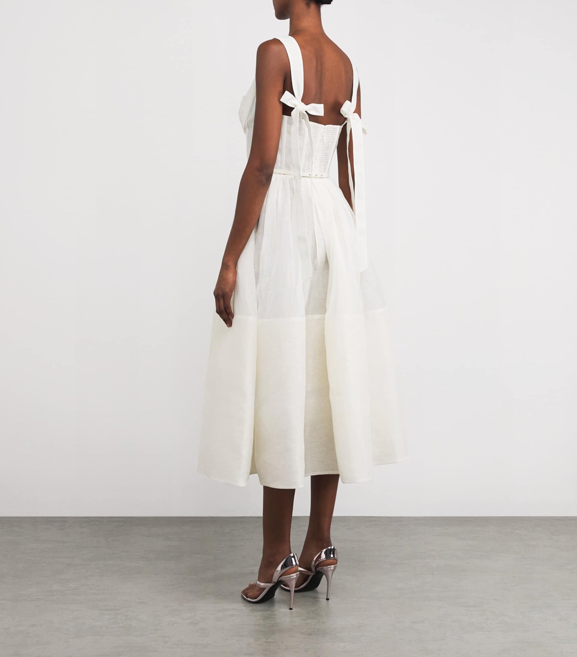 Linen-Silk Corset Midi Dress