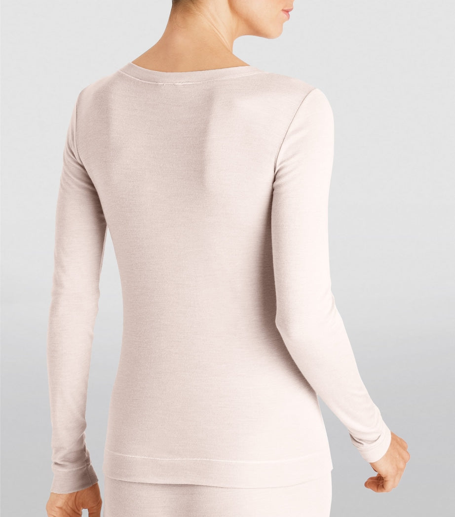 Hanro Ivory Silk-Cashmere Long-Sleeve T-Shirt