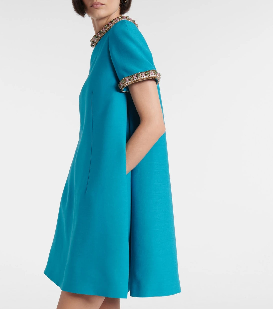 Valentino - Wool and silk embellished cocktail dress