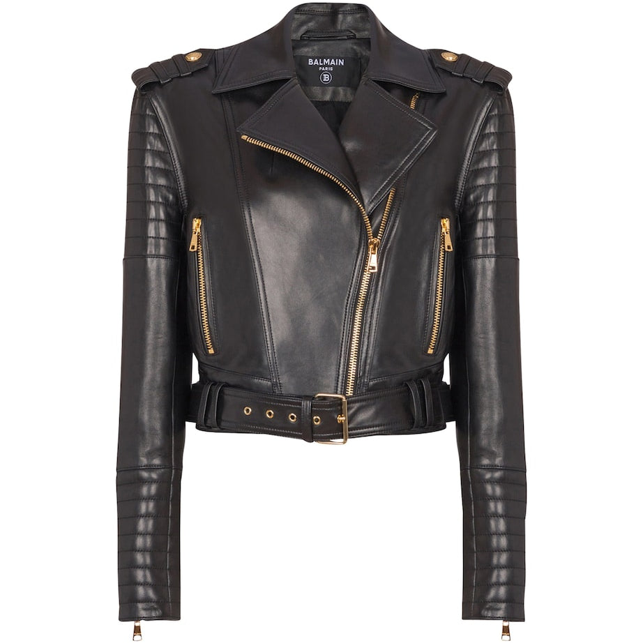 Balmain Black Leather Biker Jacket