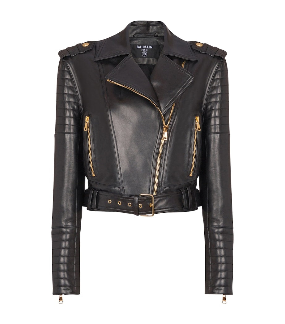Balmain Black Leather Biker Jacket