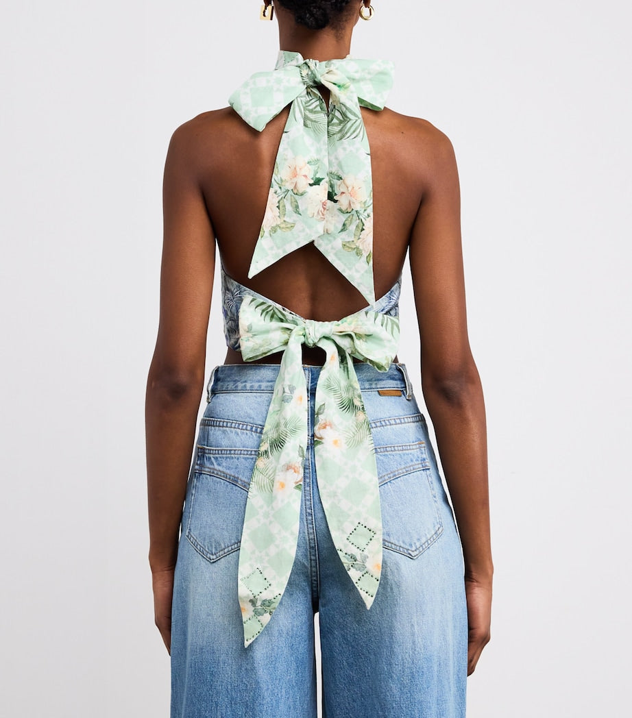 Blue Linen Jardim Party Halterneck Top