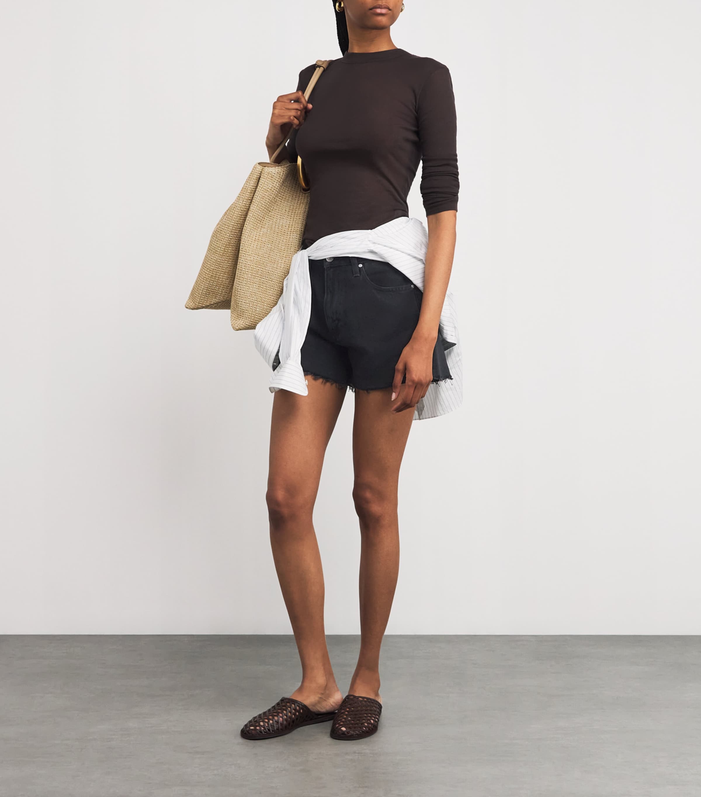 PAIGE Black Raw-Hem Archie Denim Shorts