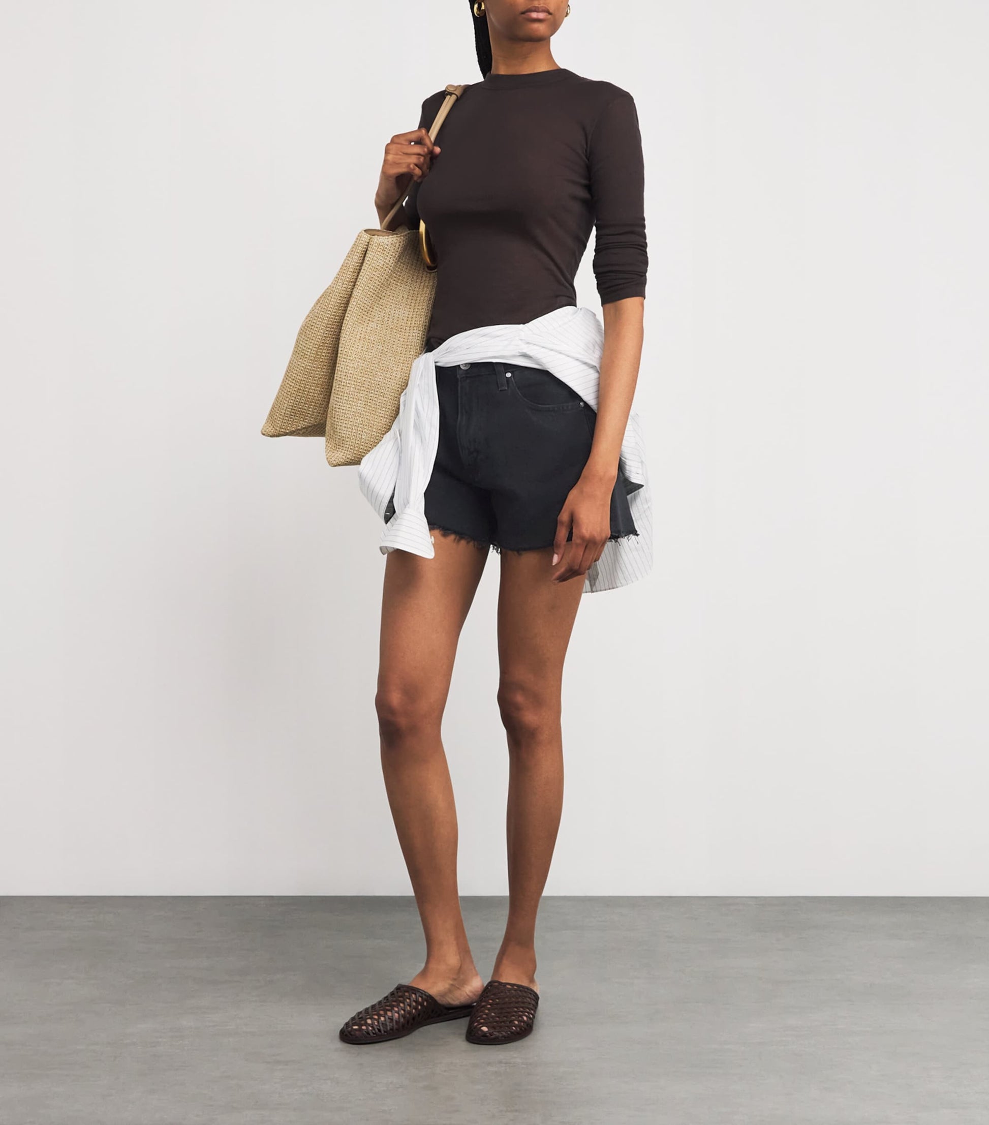 PAIGE Black Raw-Hem Archie Denim Shorts