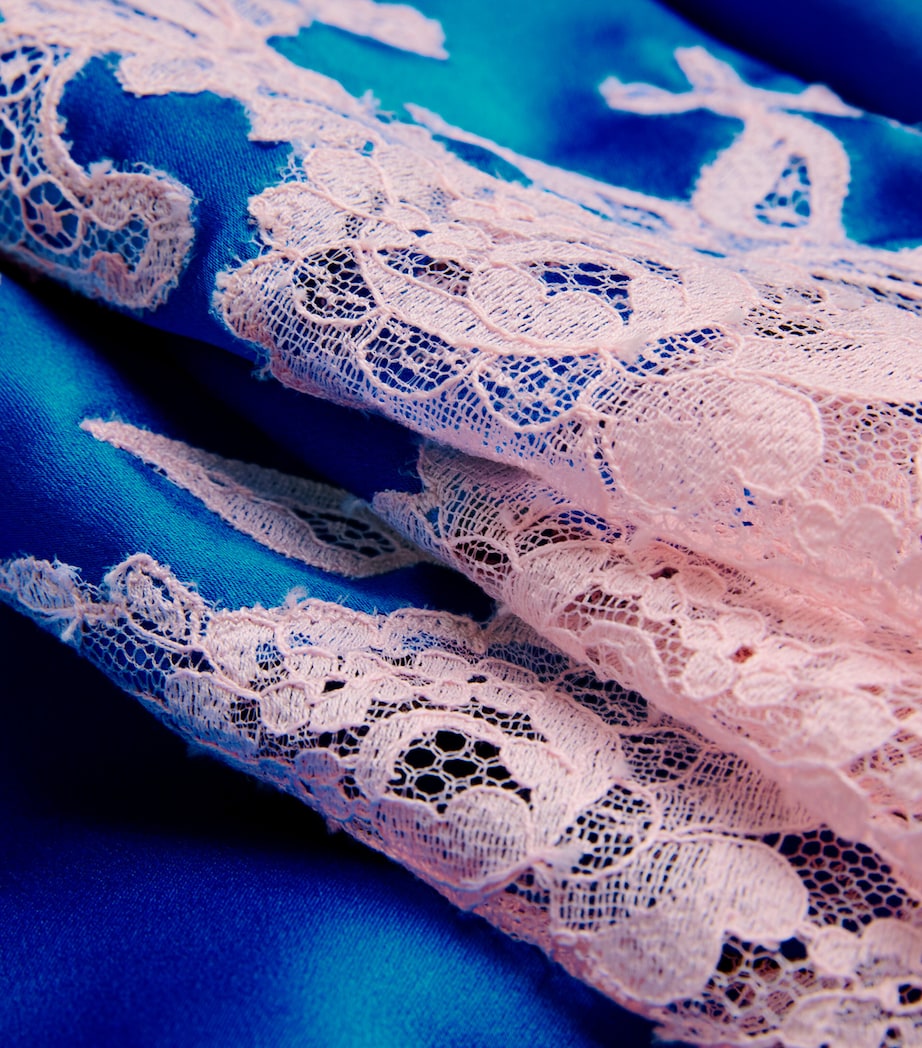 Blue Silk Lace-Trim Bénédicte Short Robe