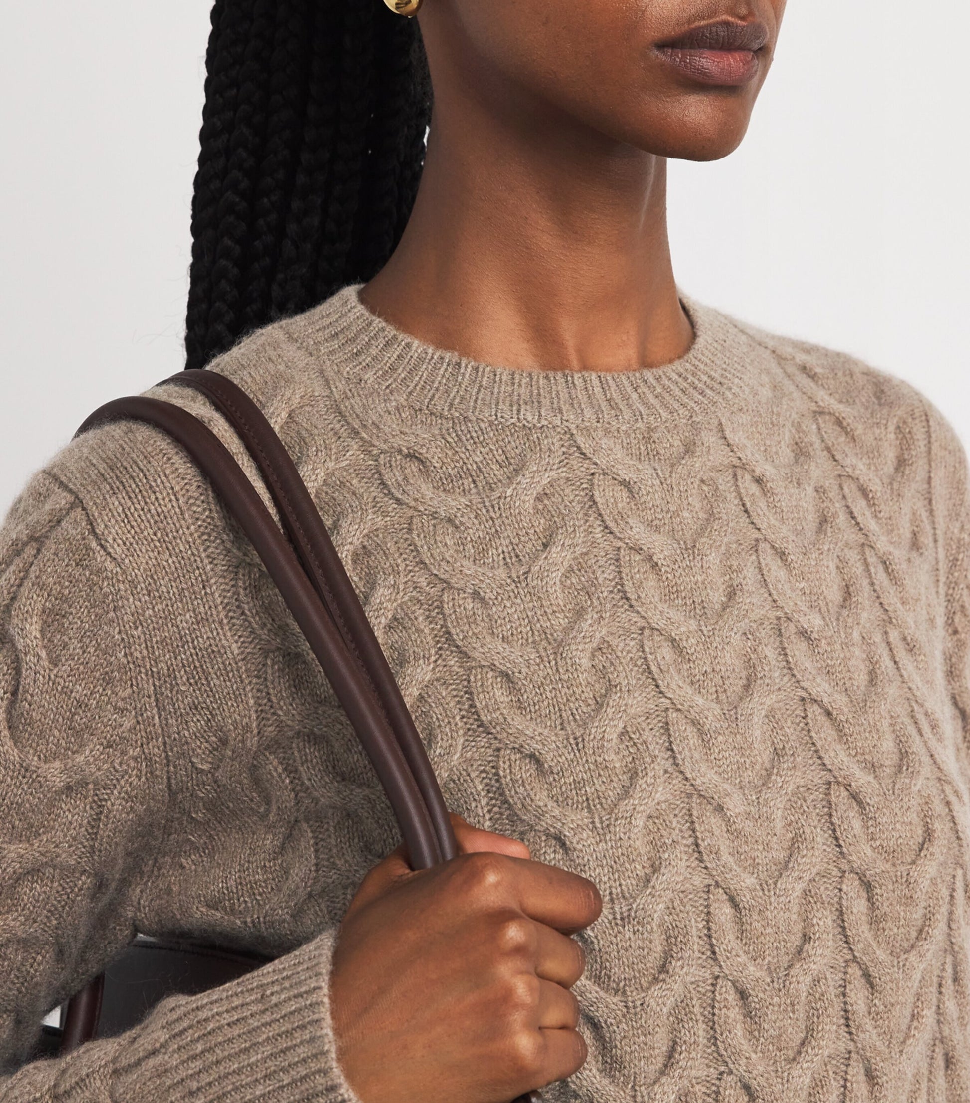 Beige Cashmere Cable-Knit Sweater