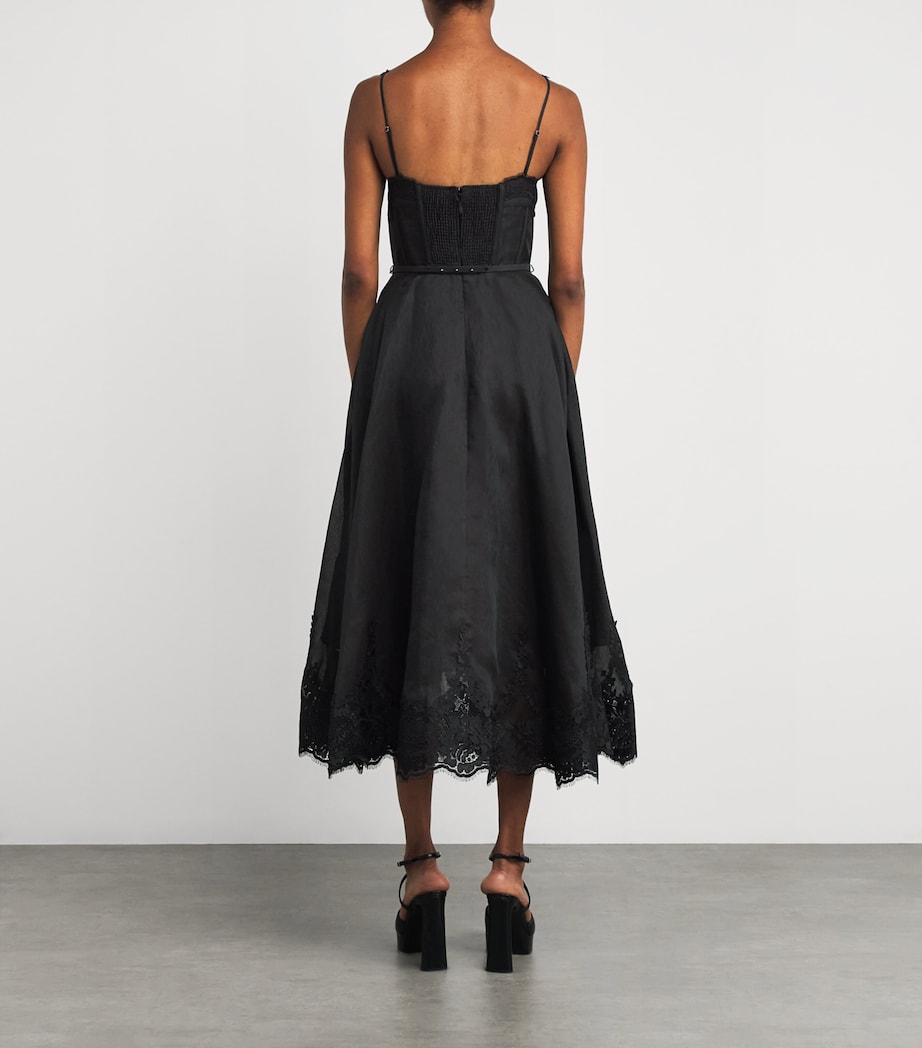 Black Linen-Silk Hypnotic Midi Dress