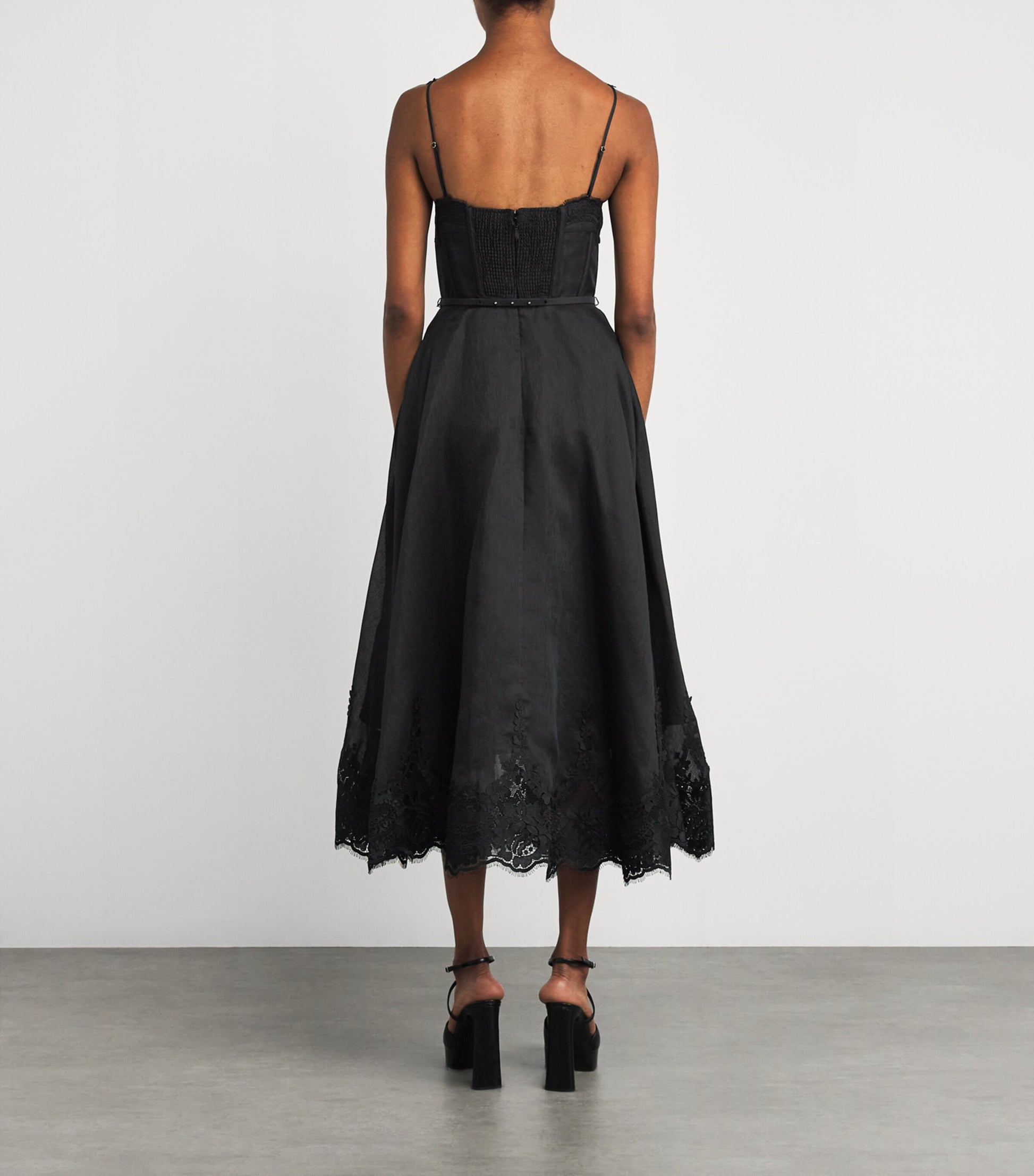Black Linen-Silk Hypnotic Midi Dress