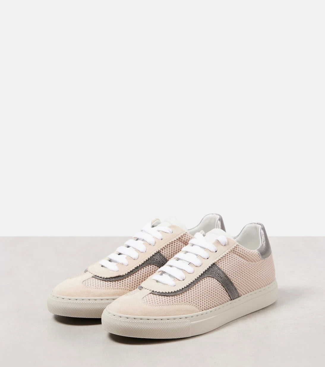 Brunello Cucinelli - Monili suede and mesh sneakers