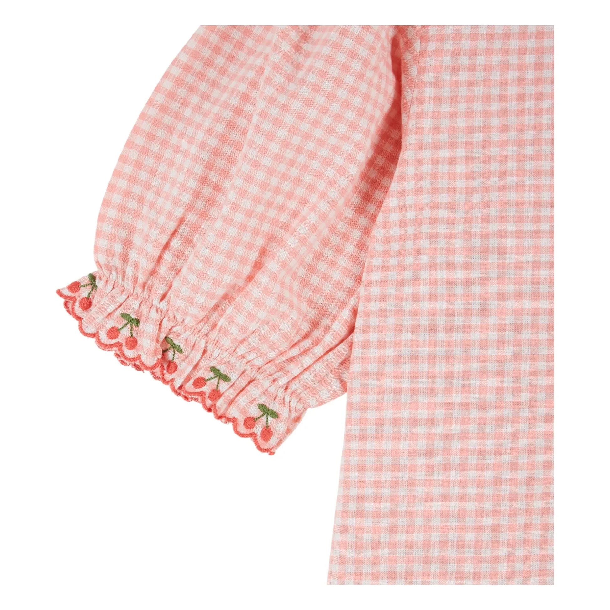 Emile et Ida - Gingham Embroidered Blouse Organic Cotton | Pink
