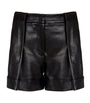 Balmain Black Lambskin Pleated Shorts