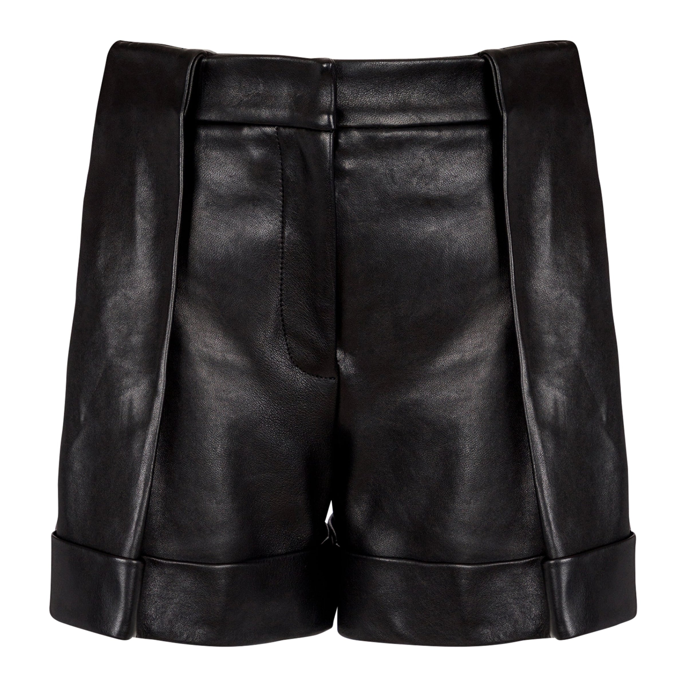 Balmain Black Lambskin Pleated Shorts