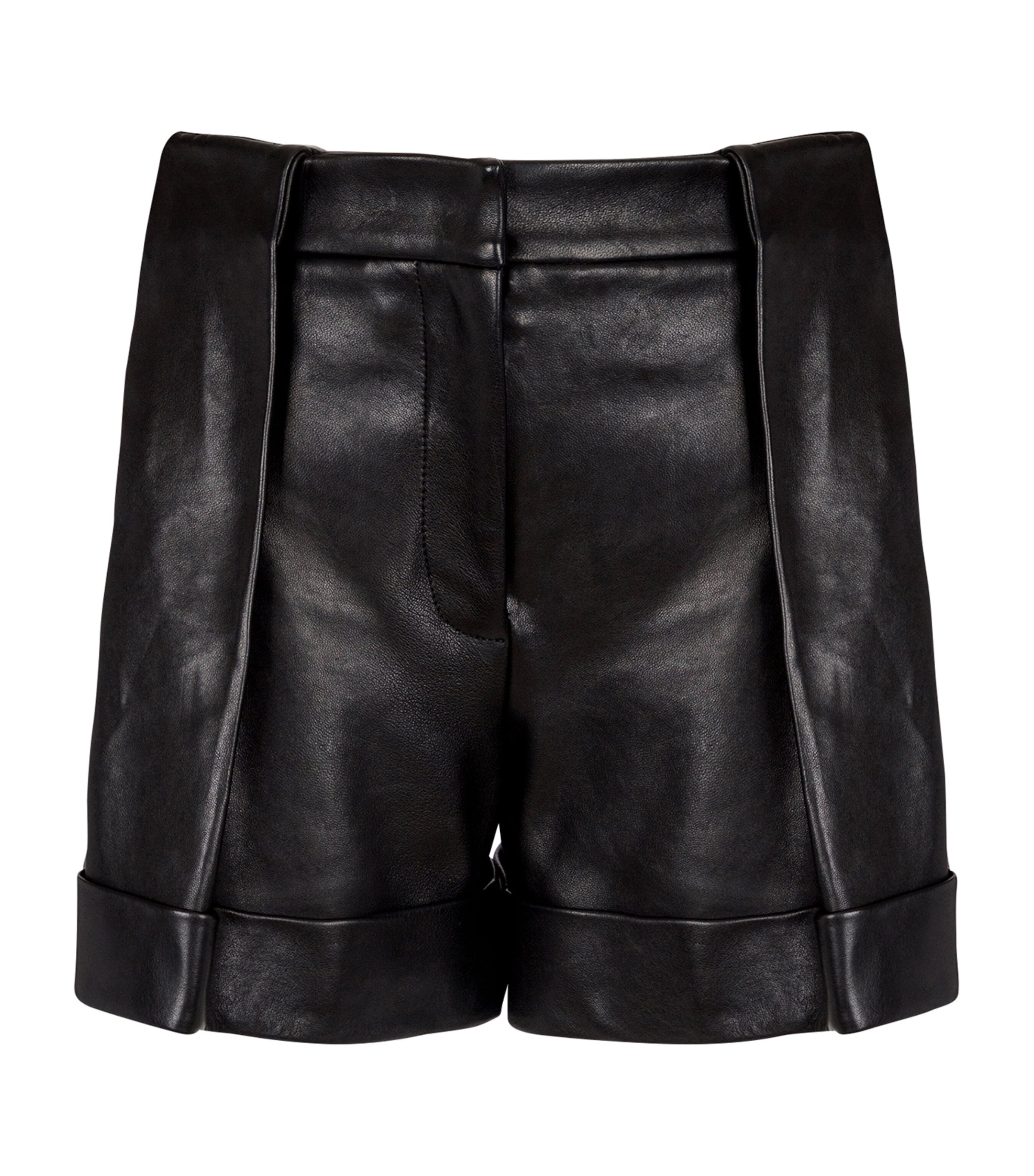 Balmain Black Lambskin Pleated Shorts