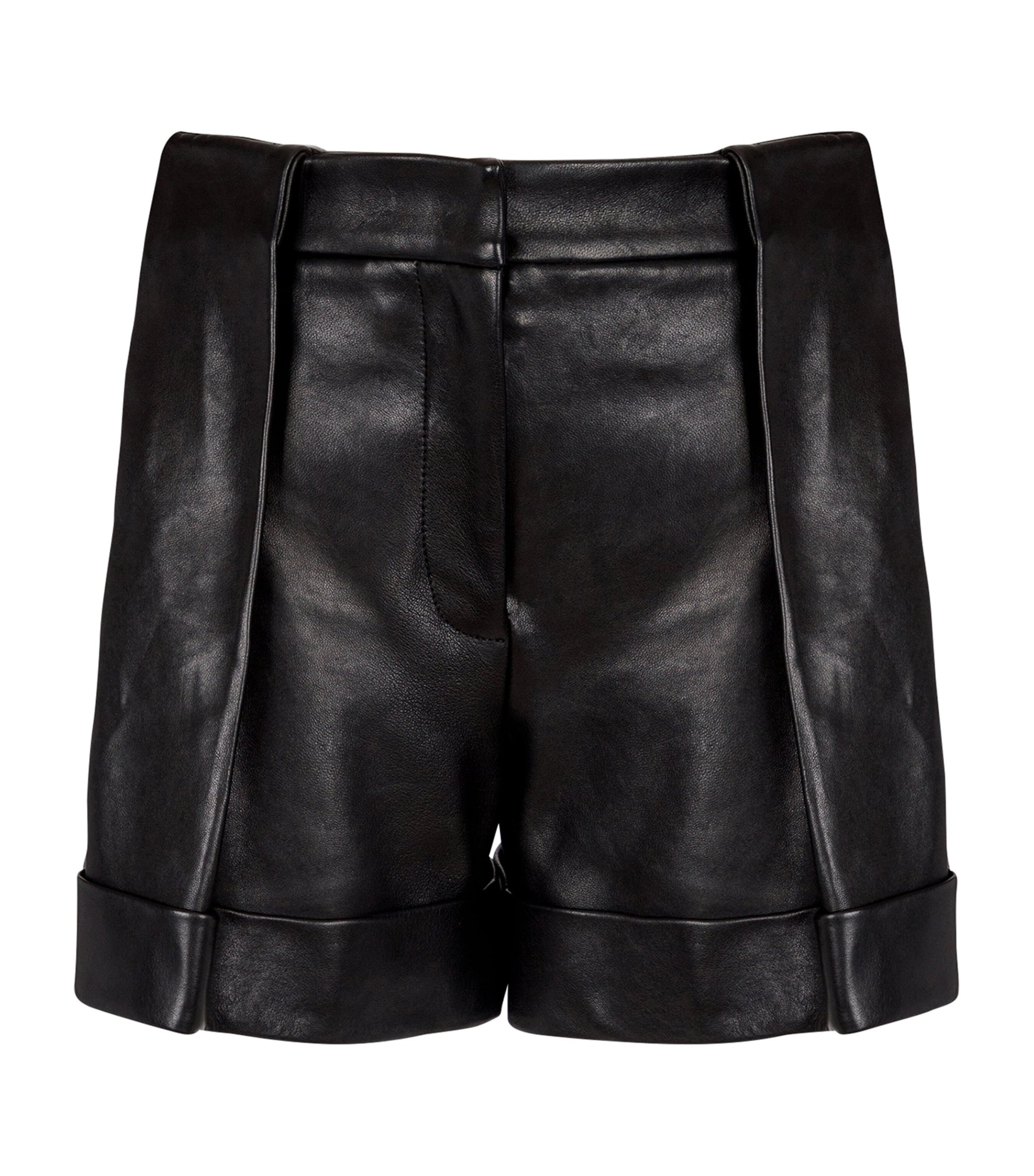 Balmain Black Lambskin Pleated Shorts
