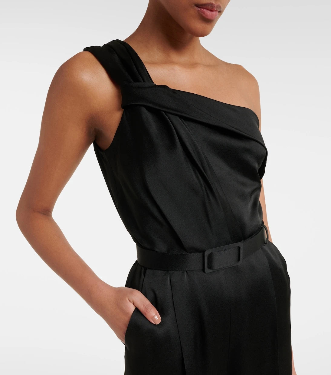 Max Mara - Gioire belted one-shoulder satin jumpsuit