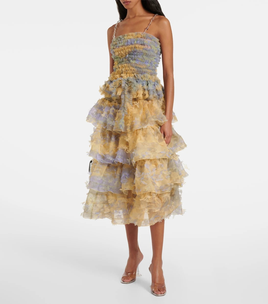 Susan Fang - Ruffled appliqué midi skirt