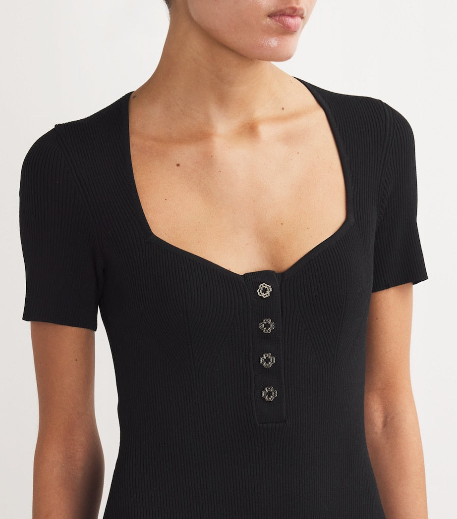 Maje Black Rib-Knit Mini Dress