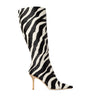 Jimmy Choo Black x Conner Ives Gloria 85 Pony Hair Zebra Knee-High Boots