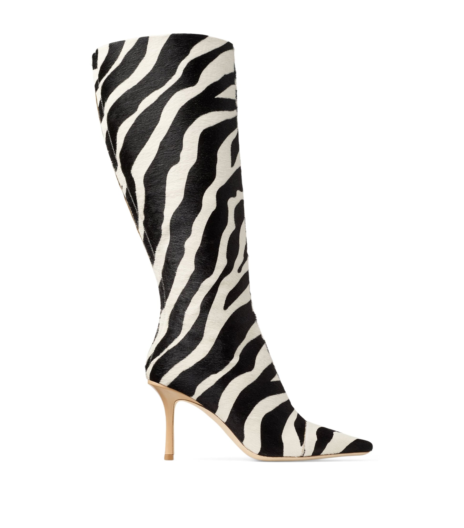 Jimmy Choo Black x Conner Ives Gloria 85 Pony Hair Zebra Knee-High Boots