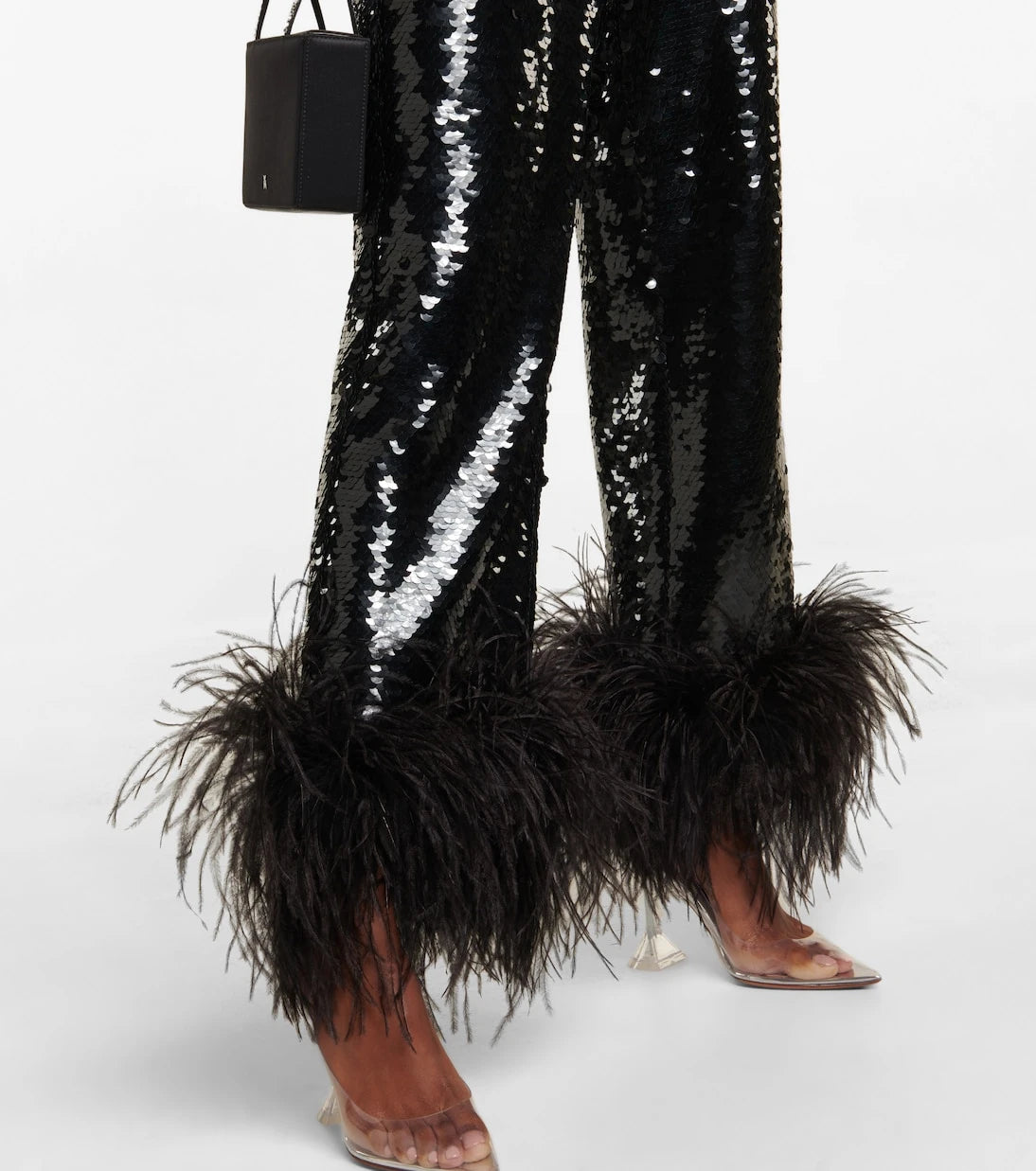 Magda Butrym - Feather-trimmed sequined straight pants