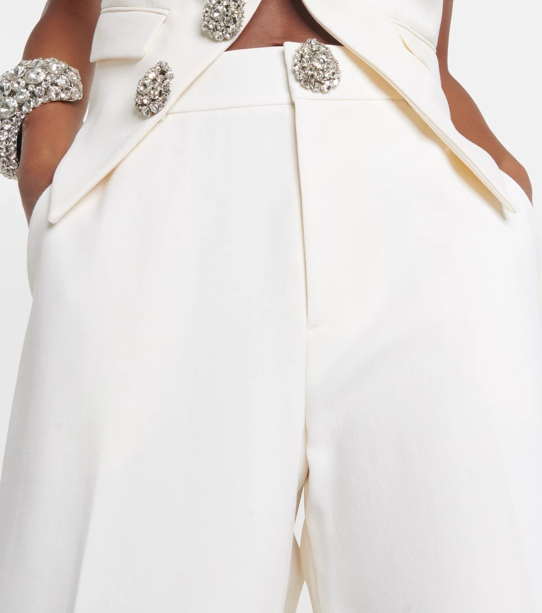 Area - Embellished cutout wool flared pants