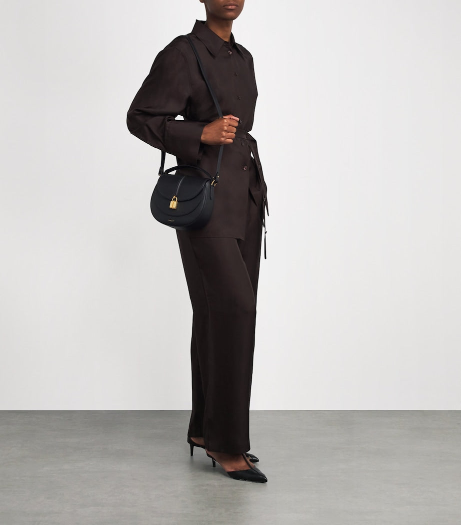 Black Small Leather Siena Saddle Bag